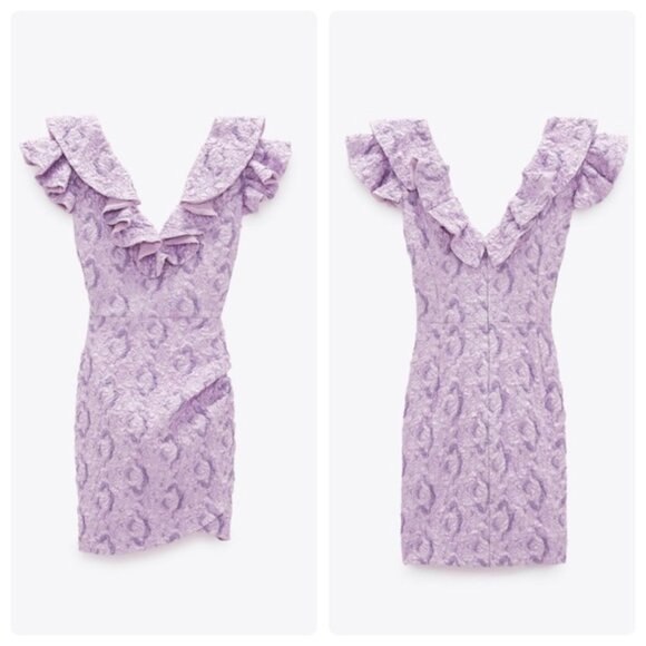 Zara Shimmery Lilac Ruffled Mini Dress Size XS - Picture 2 of 13